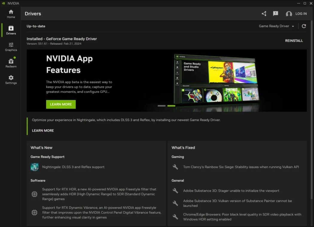 NVIDIA App — gestion des pilotes